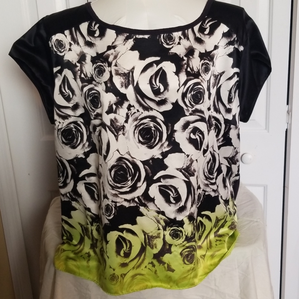 Satiny black rose blouse
